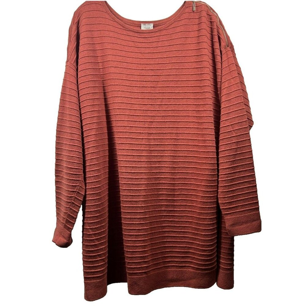 Chicos Tunic Size XL Solid Rust‎ Textured Long Sleeve Shoulder Zipper Pullover